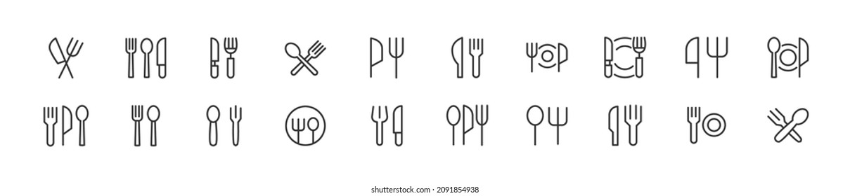 Set of simple cutlery line icons. Outline stroke object. Linear signs pack. Perfect for web apps and mobile.
