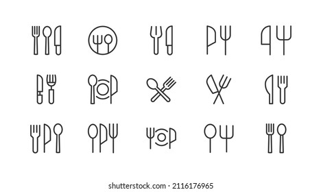 Set of simple cutlery  line icons. Outline stroke object. Linear signs pack. Perfect for web apps and mobile.