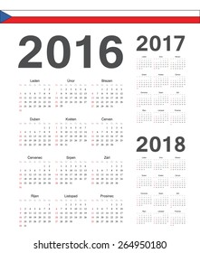 Set of simple Czech 2016, 2017, 2018 year vector calendars. Week starts from Sunday.