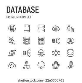 Set of simple database line icons. Outline stroke object. Linear signs pack. Perfect for web apps and mobile.