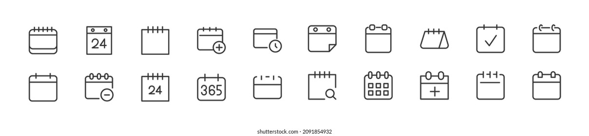 Set of simple date line icons. Outline stroke object. Linear signs pack. Perfect for web apps and mobile.