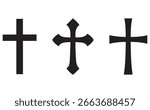 Set of simple and decorative black crosses on white