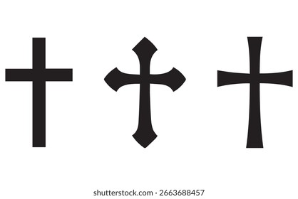 Set of simple and decorative black crosses on white