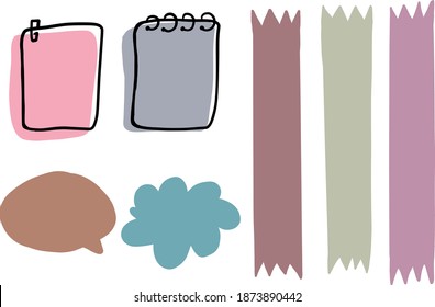 Set of simple decorative elements in pastel colors collection for digital planner, school, university, learning, work, note paper, headline, goal, pointer, creativity, sticker templates, to-do list.