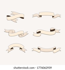Set of simple decorative hand drawn  ribbon. Vector design element.