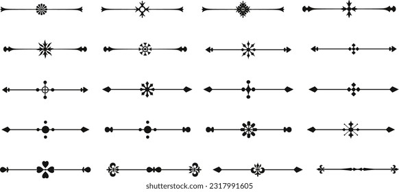 Conjunto de iconos de línea delgada del divisor de texto decorativo simple, separador de páginas decorativo.