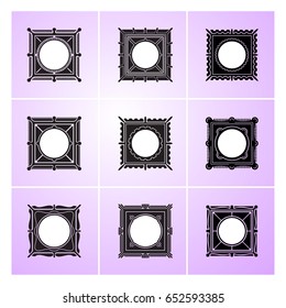 Set of simple decorative vintage round frames on background