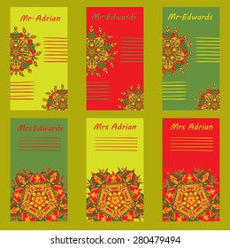 Set simple design for holiday letters, invitations and envelopes with hand drawn mandalas zentangl Vector illustration. The best for your design, textiles, posters, tattoos, corporate identity