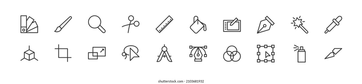 Set of simple design line icons. Outline stroke object. Linear signs pack. Perfect for web apps and mobile.