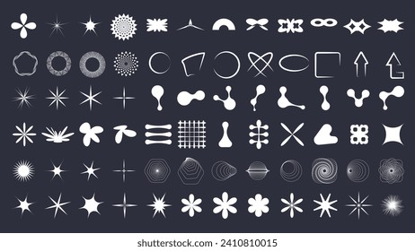 Set of simple design shapes. Collection of y2k elements and graphic forms. Vector figures illustration.