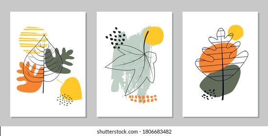 Set of Simple design templates of autumn backgrounds. Abstract creative shapes in minimal trendy style. Vector illustration