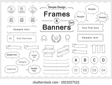 
A set of simple designs such as frames, decorations, speech bubbles, and ribbons.