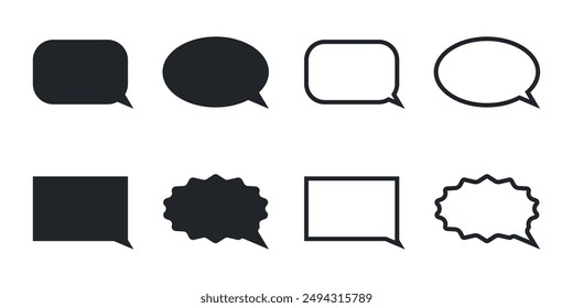 Set of simple dialogue bubbles in different variations. For user interface and comics. Vector icons in flat style