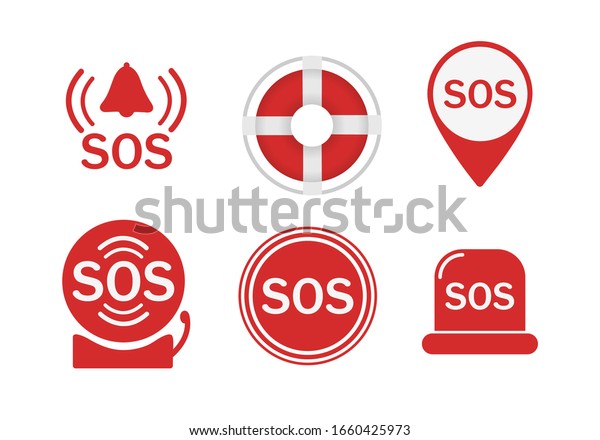 Set Simple Different Sos Icons Flat Stock Vector (Royalty Free