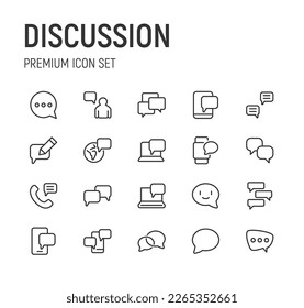 Set of simple discussion line icons. Outline stroke object. Linear signs pack. Perfect for web apps and mobile.