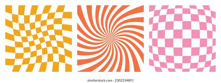 Set of simple distorted patterns: chessboard, spiral