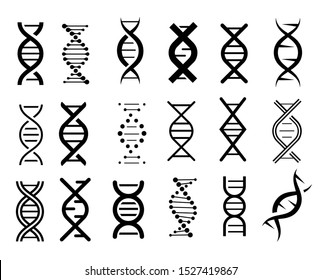 Set of simple dna symbols in black on a white background. DNA Icons vector illustration.