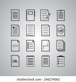 Set of simple document icons for web design, sites, applications, business and stickers