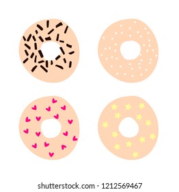 set of simple donut illustration. Donut isolated on white background of colorful donuts.