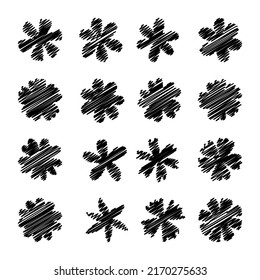 Conjunto de garabatos simples у flores negras. Vector aislado de elementos de decoración floral sobre fondo blanco. Iconos de silueta de flores para decoración, invitaciones y collages para diferentes vacaciones.