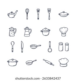 Set of Simple Doodle Kitchen Utensil Illustrations
