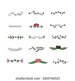 Set of simple doodles of flowers and twigs