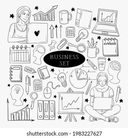 A set of simple doodles on the topic of business, freelancing and work from home