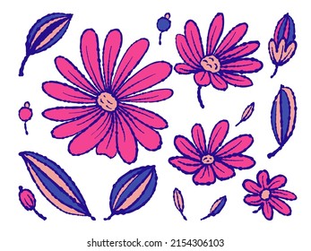 A set of simple doodle-style flowers. Vector illustration.