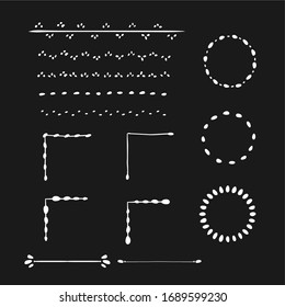 Set of Simple dot stone vector line, divider, frame, corner and border. Dot Elements Collection for design. Monochrome Black White.