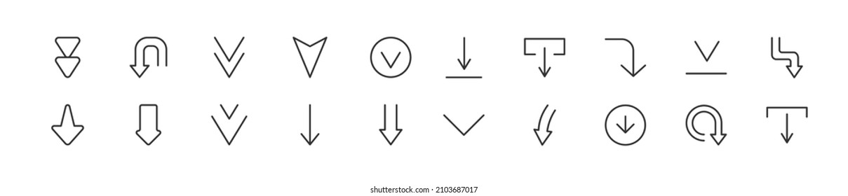 Set of simple down line icons. Outline stroke object. Linear signs pack. Perfect for web apps and mobile.