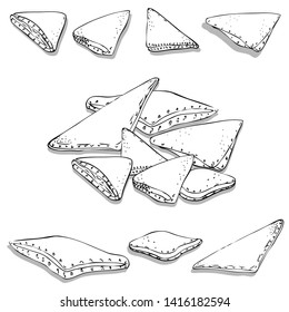 Set of simple drawing cookies for your design. Hand drawn cookies with filling. Black and white elegant design