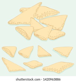 Set of simple drawing cookies for your design. Hand drawn isolated cookies with filling. Colored elegant design 