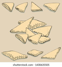 Set of simple drawing cookies for your design. Hand drawn isolated cookies with filling. Colored elegant design
