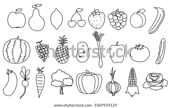 Qlseiikwji0c4m Printable mini book for emergent readers 2. https www shutterstock com image vector set simple drawing fruits vegetable outline 1069934129
