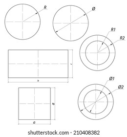 set of simple drawing shapes with size