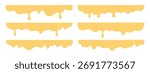 Set of simple dripping liquid borders. Pale yellow vector collection of melting cheese, dripping honey, or paint, perfect for headers and frames