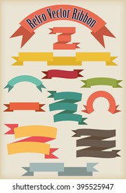 Set of simple dual color no gradient ribbons in retro style on beige background