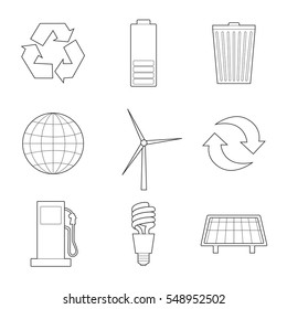 Set of simple ecology signs line art icons on white  background vector illustration