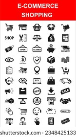 Set Simple E-commerce Shopping Related Icons. With an outline style. Contains shops, flash sales, ATMs and others. With the purpose of ui  ux, web, application or software and many others
