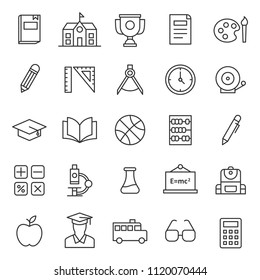 Set Of Simple Education Black Line Icon With Modern Concept And Editable Stroke, Use For Website Asset And Infographic Pictogram. Lesson, Study, Learning, Courses, Elearning.