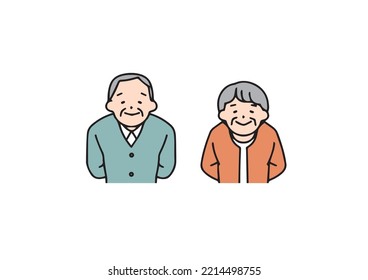 Set of a simple elderly couple Illustration of people with simple lines
