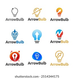 Set of Simple electrical bulb with arrow symbol logo.