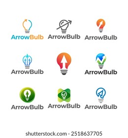 Set of Simple electrical bulb with arrow symbol logo.