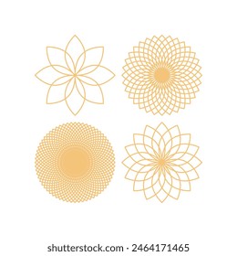 Set Of Simple Elegant Basic Geometric Gold Petal Rosette Graphic Shape Elements Design
