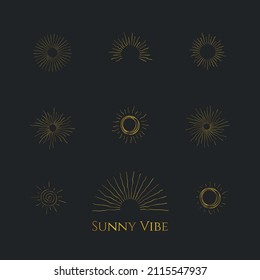 set of simple elegant sun elements in shiny gold color