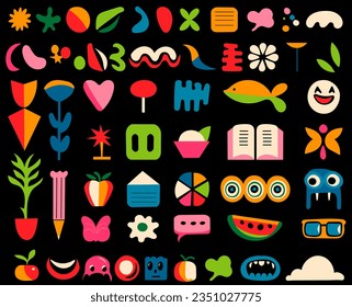 set of simple elements in flat style vector