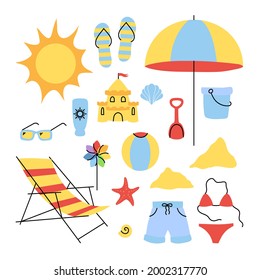 Set simple elements on the beach theme. Abstract flat.