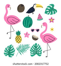 Set simple elements on the theme of the tropics. Abstract flat.