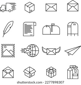 Conjunto de iconos simples de línea de correo electrónico. Stroke editable. Pixel Perfecto.