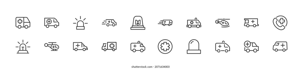 Set of simple emergency line icons. Outline stroke object. Linear signs pack. Perfect for web apps and mobile.